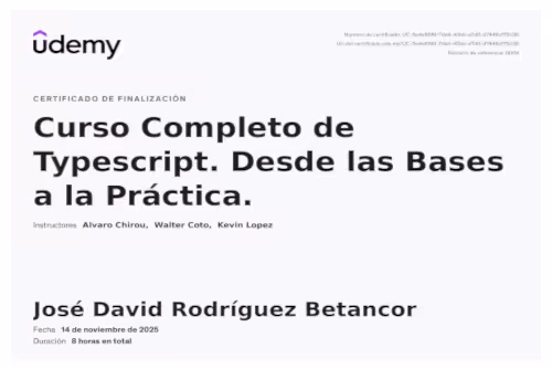 Certificado en TypeScript por Udemy